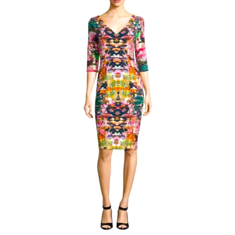 Black Halo Sherilyn Abstract Floral Watercolors print 3/4 sleeves
